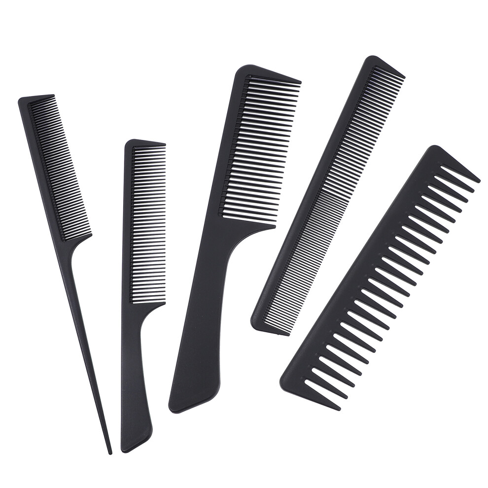 Villcase Unisex 5Pcs Carbon Fiber Hair Brush And Wide Tooth Rat Tail Comb