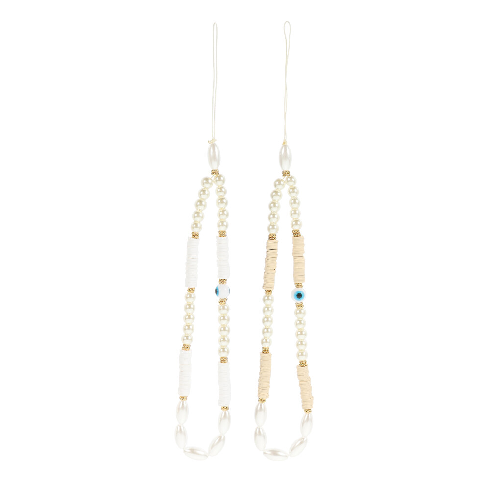 2Pcs Bohemia Style Beaded Phone Charm With Wrist Strap Lanyard 3314207522225