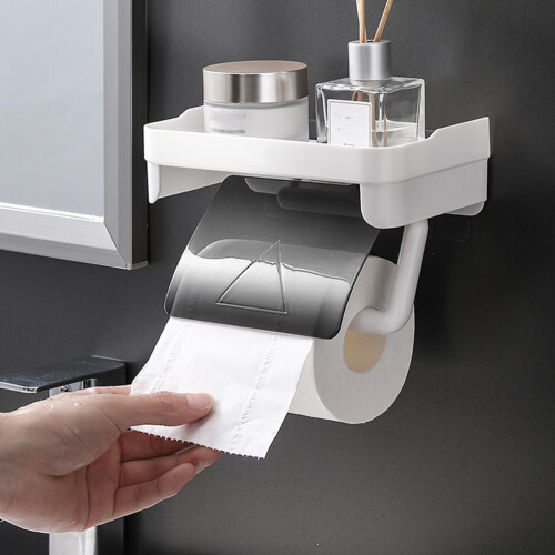 Roll Paper Holder Waterproof Wall Shelf Durable Bathroom Storage Grey 2