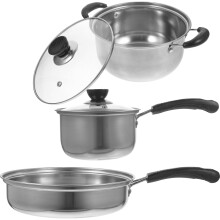 1 Set Stainless Steel Soup Pot Sauce Pan Milk Pot Stockpot Egg Fry Pan
