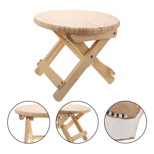 Wooden Small Footstool Anti Slip Folding Round Low Stool 1