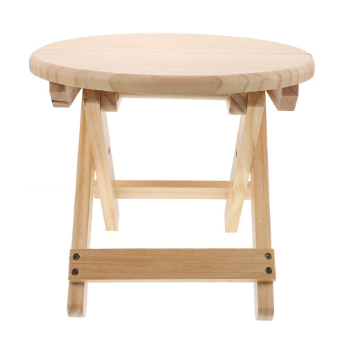Wooden Small Footstool Anti Slip Folding Round Low Stool