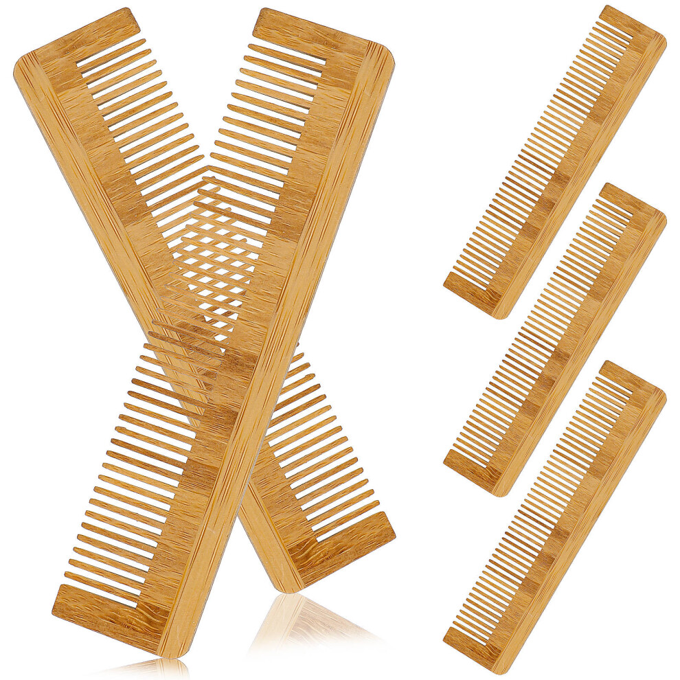 Ohphcall Unisex 5Pcs Khaki Bamboo Wood Hair Comb Detangler Anti-Static For Men Women