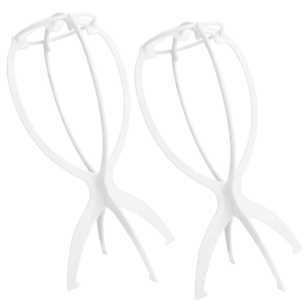 Happyyami Unisex White 2Pcs Portable Foldable Wig Racks Durable Plastic Wig Display