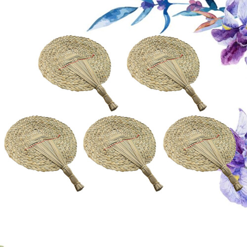 5Pcs Woven Grass Fan Natural Handicraft 1