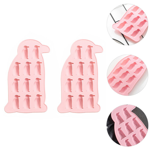 1 set, 2 silikon eiswürfelform pinguin, schokoladenform pink 2