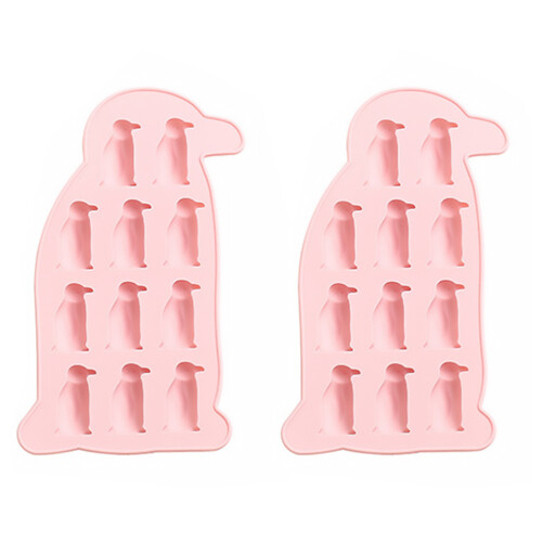 1 set, 2 silikon eiswürfelform pinguin, schokoladenform pink 1