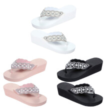 1 Pair Non Slip Beach Sandals With Pearl Diamond For Women White 37