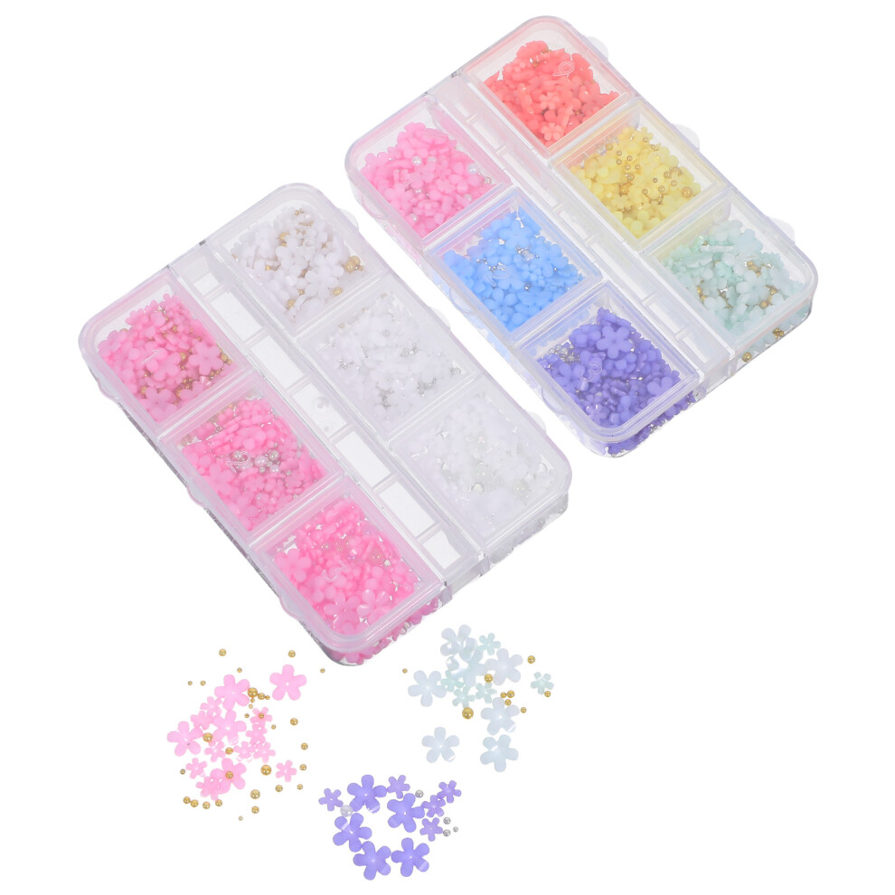 Artibetter 2 Boxes 3D Resin Flower Nail Charms With Mixed Sizes And Pearls