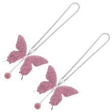 2pcs pink butterfly car hanging charms for rearview mirror decor