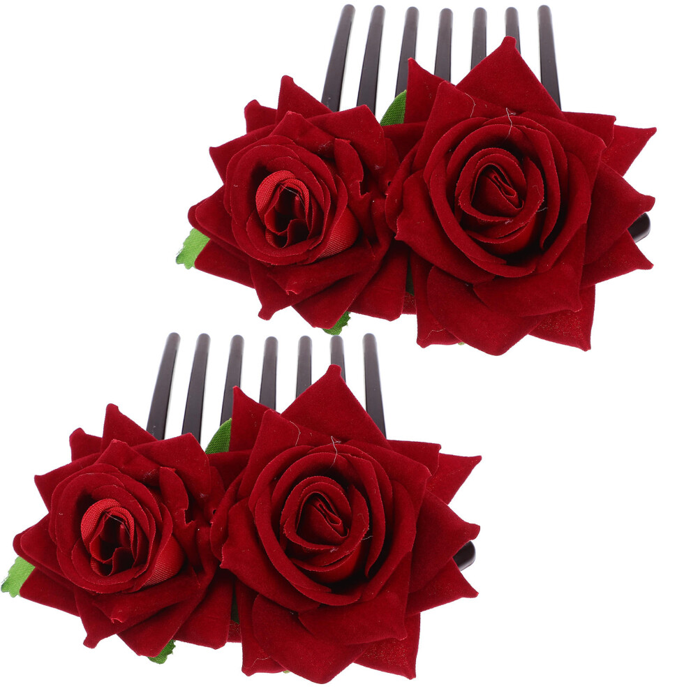 Totority 2Pcs Fabric Rose Flower Hair Comb Bridal Bun Clip Wedding Styling Tool