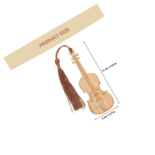 4Pcs Violin Shape Bamboo Bookmarks With Tassel Design 1