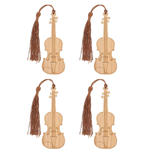 4Pcs Violin Shape Bamboo Bookmarks With Tassel Design