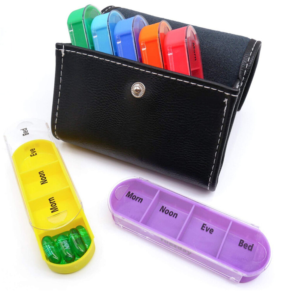 Villcase Portable 28 Grid Pill Box Set With Pu Storage Bag And Colorful Patch
