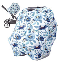 Car Seat Cover Baby Breathable Nursing Cover, Multi-Use Soft Cover For Breastfeeding, Baby Carseat Canopy, Blue Flower