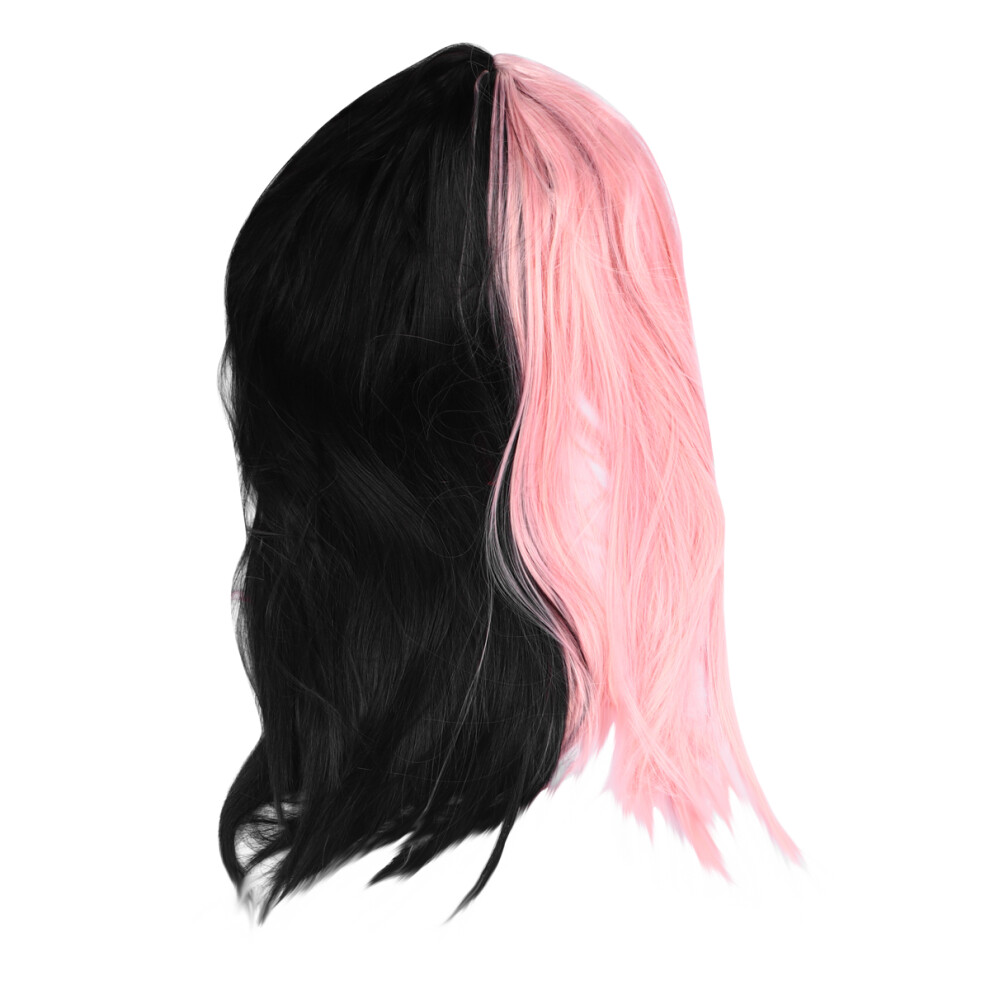 Villcase Half Black Half Pink Long Straight Synthetic Wig For Makeup