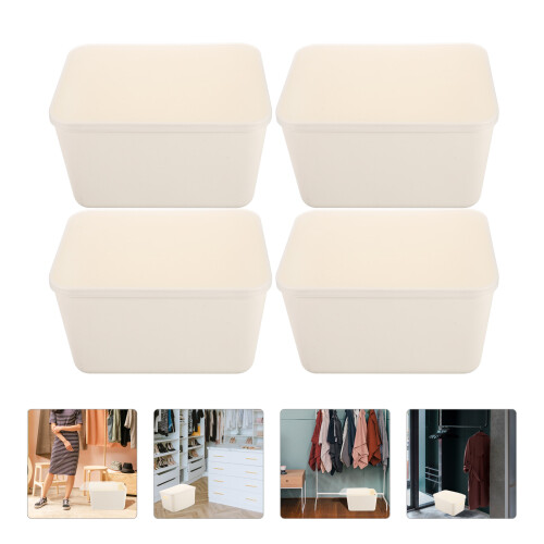 4 Pcs Clear Bins With Lids Storage Box Clothes Holder Office 2