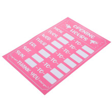 Durable Pink PVC Hour Sign with Adhesive for Store and Bank Use