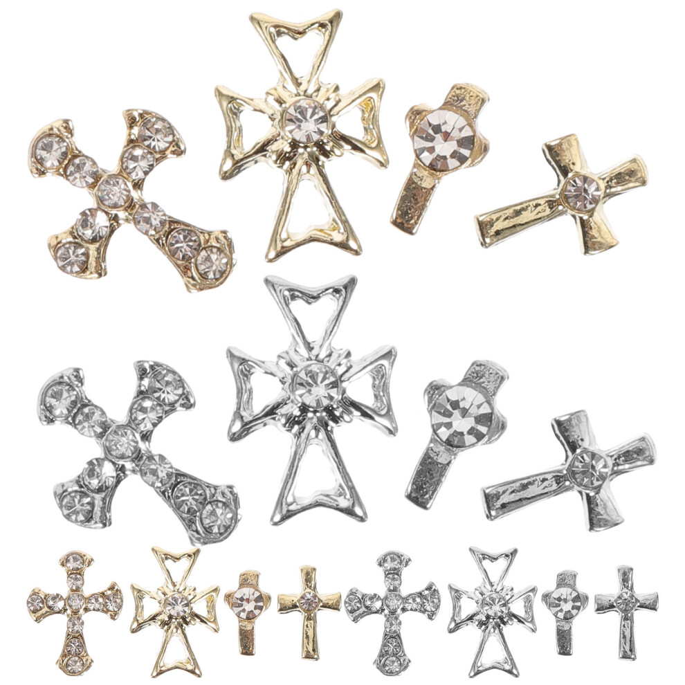 Inoomp 80Pcs Cross Nail Charms 3D Rhinestones For Women Manicure Art