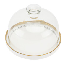 One Set Ceramic Cake Tray And Glass Food Cover