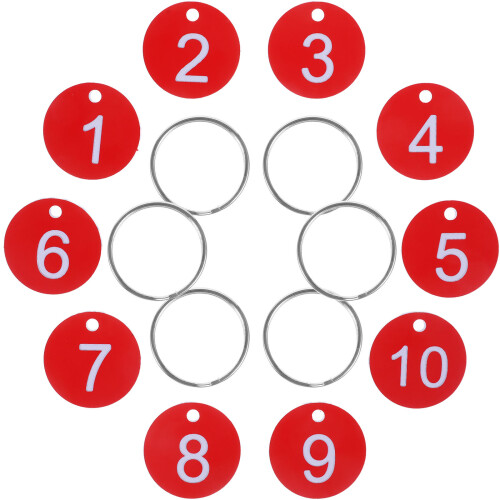 50Sets Durable Red Acrylic Round Number Tags for Hanging and Queuing