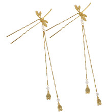 2St Exquise Gouden Haar Chopsticks Met Kwast Voor Buns & Feest