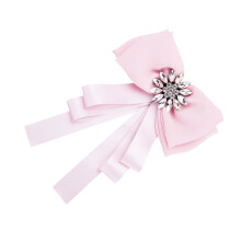 1Pc Bowknot Brooch Shirt Bow Tie Rhinestone Corsage Breastpin (Pink)
