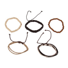 5Pcs Women Bead Weaving Bracelets Anklet Adjustable Pu Leather