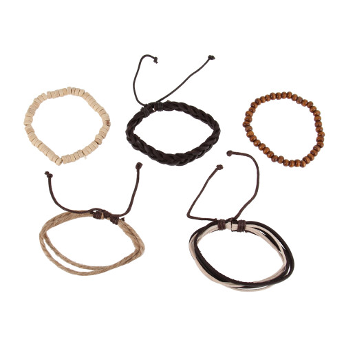5Pcs Women Bead Weaving Bracelets Anklet Adjustable Pu Leather