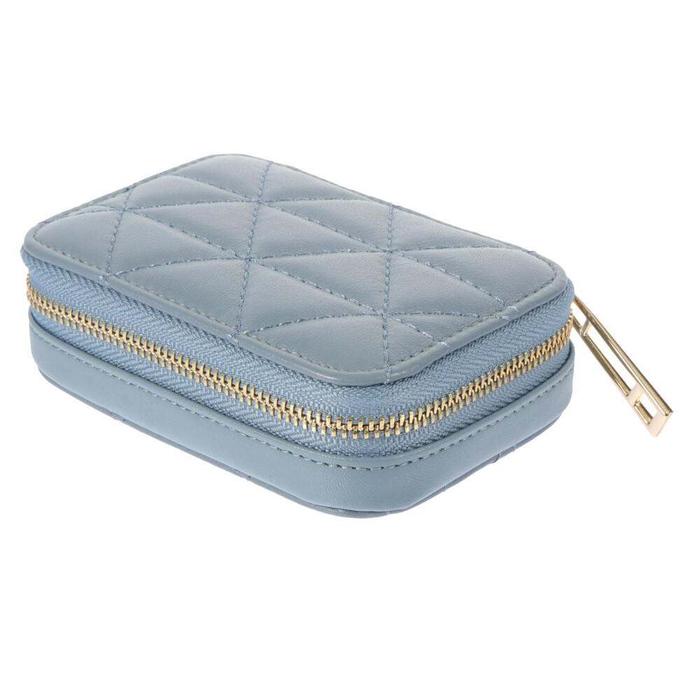 Inoomp Durable Blue Cowhide Lipstick Storage Pouch With Anti-Drop Mirror