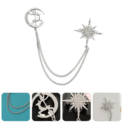 deer moon star brooch with decorative chain lapel pin 1