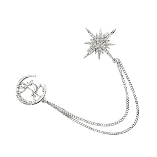 deer moon star brooch with decorative chain lapel pin
