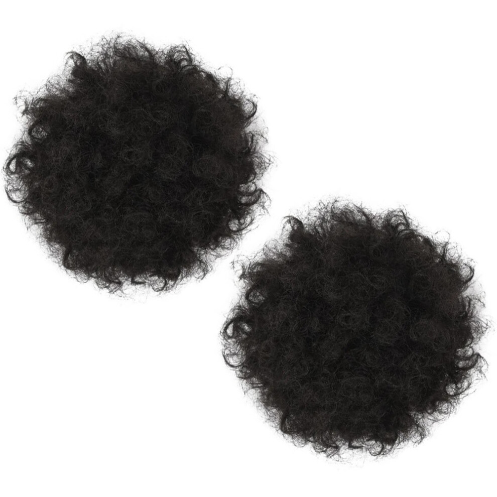 Villcase Unisex Black 2Pcs Afro Puff Hairpieces Synthetic Curly Bun Hair Accessories