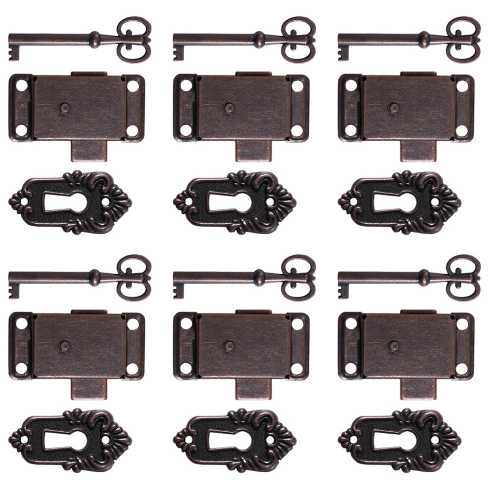 6Sets Vintage Brown Iron Cabinet Locks Decorative Jewelry Box Latches 3322059884637