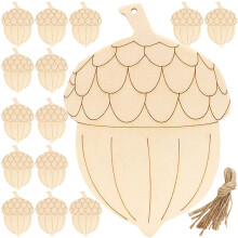 20Pcs DIY Wooden Acorn Pendants Xmas Hanging Decor Light Yellow