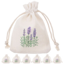 10Pcs Small Burlap Drawstring Sachet Bags With Lavender Pattern