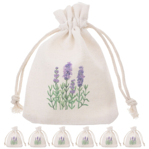 10Pcs Small Burlap Drawstring Sachet Bags With Lavender Pattern