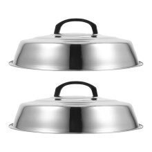 2Pcs Stainless Steel Griddle Dome Cover Basting Pot Pan Lid Silver