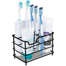 Toothbrush Organizer for Counter Top, Rust and Slip Resistant, 7 Slot, Durable Steel Bathroom Tooth Brush and Toothpaste Holder, Open Design, Black