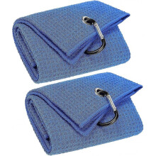 2 Pack Tri-fold Golf Towels, Premium Microfiber Fabric Waffle Pattern with Black Heavy Duty Carabiner Clip