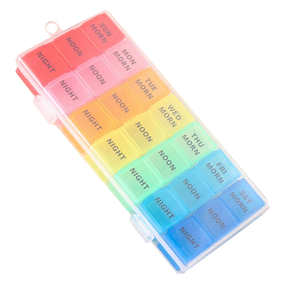 Totority Colorful English 21 Grids Portable Monthly Pill Organizer Container