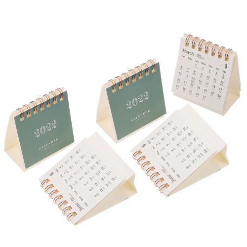 5Pcs Mini 2022 Paper Desk Calendars Beige Practical Home Office Use
