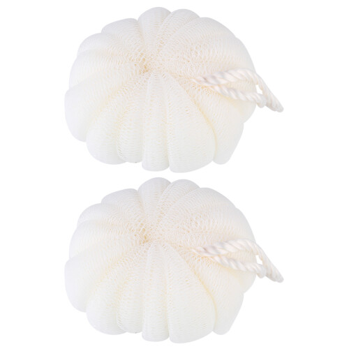 2Pcs Beige Bath Shower Scrubber Balls Pe Material Exfoliating Sponge 1