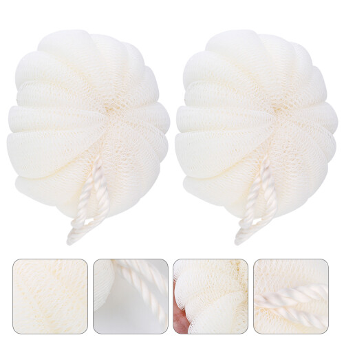 2Pcs Beige Bath Shower Scrubber Balls Pe Material Exfoliating Sponge 2