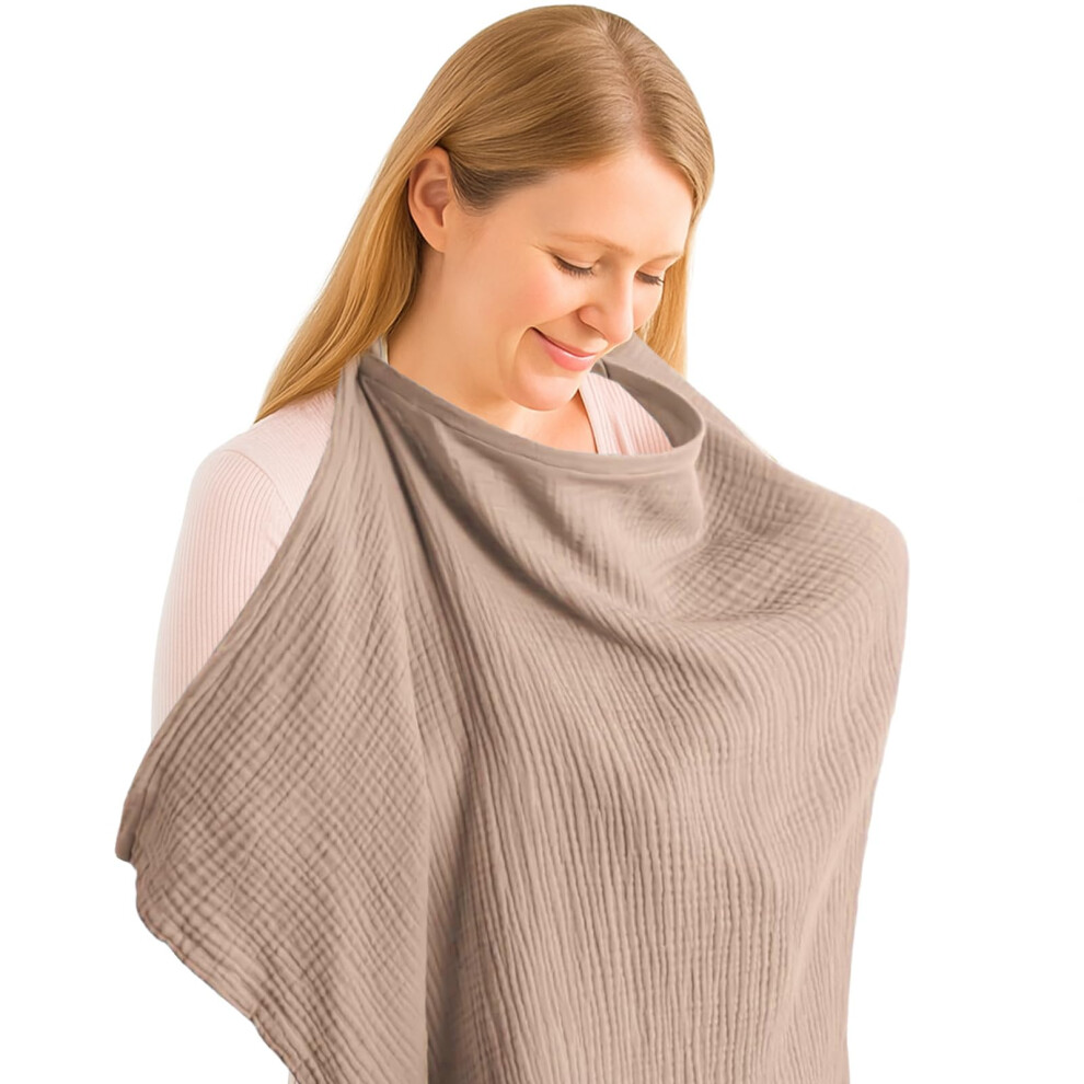 Breastfeeding Cover Adjustable Strap, 360-Degree Privacy, Nursing & Pumping, Muslin Cotton, Car Seat & Stroller Khaki