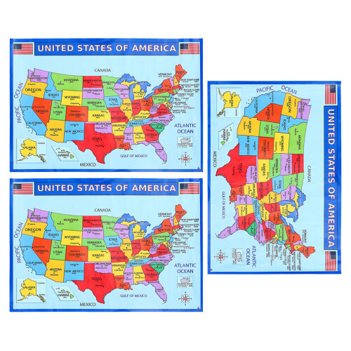 3pcs laminated usa map poster educational wall chart for kids bedroom decor