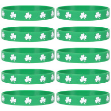 10Pcs St Patrick Day Shamrock Wristbands Silicone Bracelets
