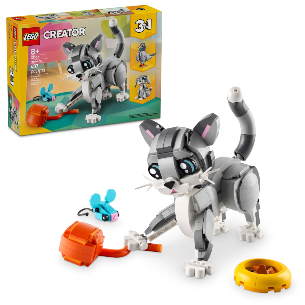 Lego Creator 3 In 1 Playful Cat Toy - Building Toy With 3 Building Options, Cat, Dog, Or Pigeon - Animal Figures For Kids, Girls And Boys, Ages 8+ - G
