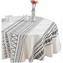 Bohemia Geometric Tablecloth Cotton Linen Boho Table Cloth White and Black Table Cover
