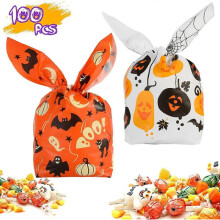 100PCS Halloween Treat Bags Candy Bag, Kids trick or treat Bag Cute Rabbit Ear Halloween Party Gift Favors Bags
